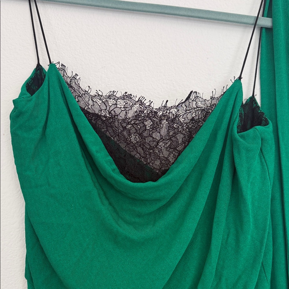 Diane Von Furstenberg Emerald Green Midi Dress with Black Lace - Picture 3 of 7